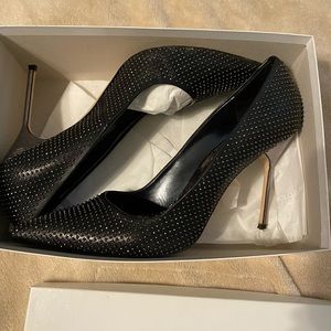Manolo Blahnik studded black snake heal pumps